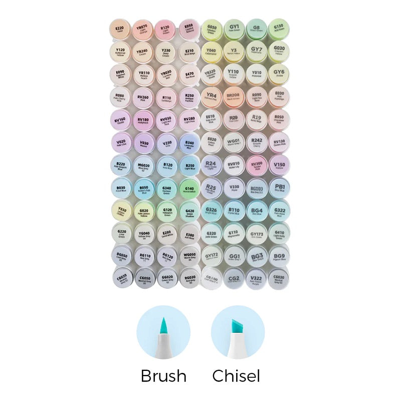 Ohuhu Honolulu Set 96 Markere, Baza Alcool, Dual Tips Brush&Chisel, Culori Pastel Y30-80402-47