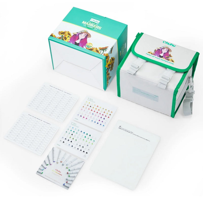 Ohuhu Honolulu Set 120 Markere, Baza Alcool, Dual Tips Brush&Chisel, Multicolor Y30-80401-96