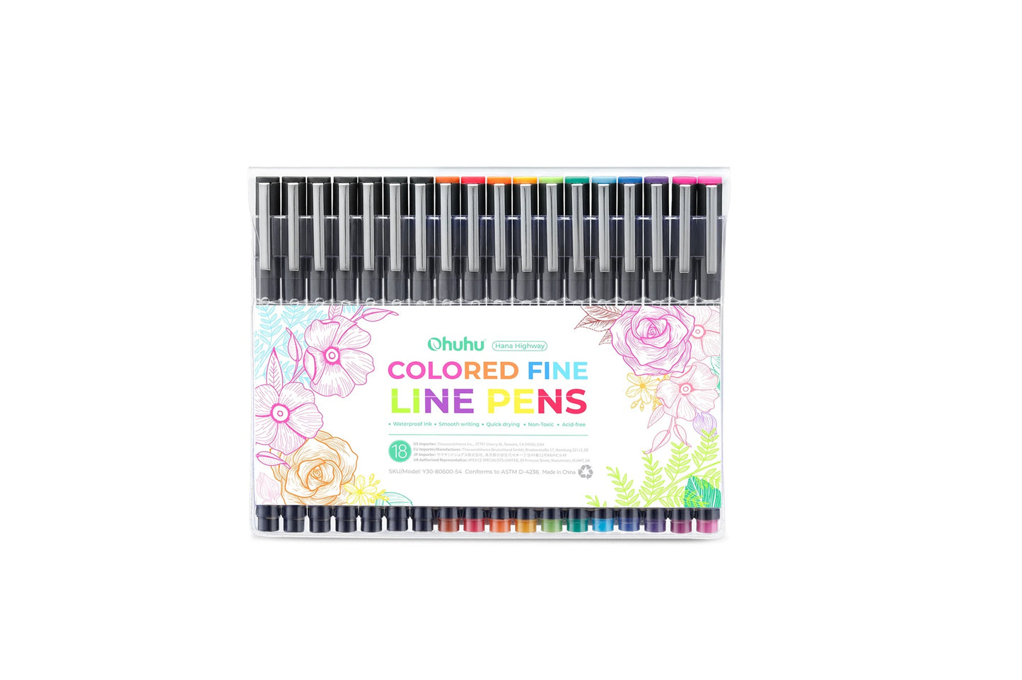 Ohuhu Set 18 Fineliner Hana Highway Pens, Multicolor Y30-80600-54