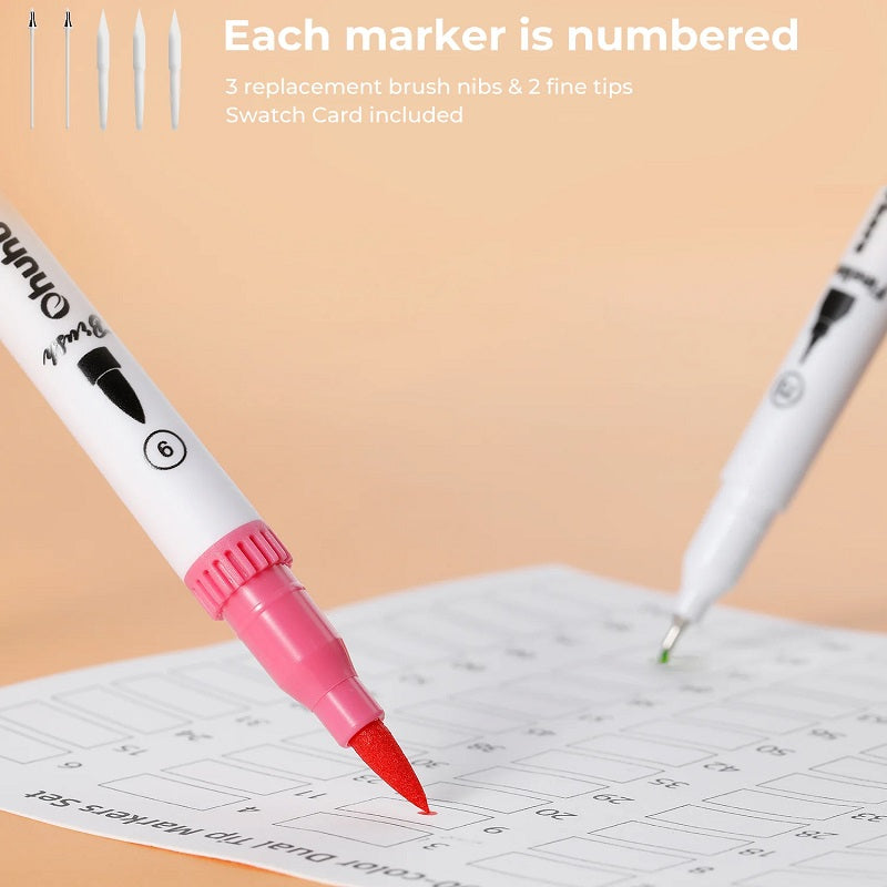 Ohuhu Maui Series Set 60 Markere, Baza Apa, Dual Tips Brush&Fineliner, Multicolor Y30-80400-14