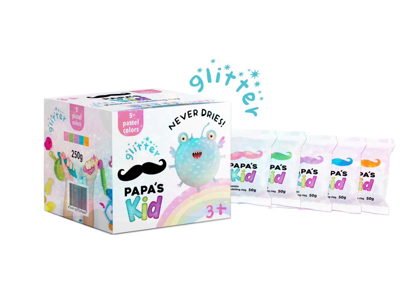 Papa's Kid Set 5 Plastiline Ecologice, Culori Pastel Gliter