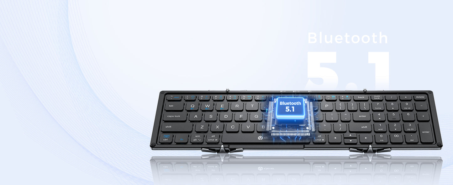 Tastatură Pliabilă iClever BK09, Bluetooth 5.1., Pliabilă, Tastatură Portabila cu Tastatura Numerică, Reîncărcabilă USB-C, Pentru Laptop, iPad, iPhone, Sincronizare Până La 3 Dispozitive