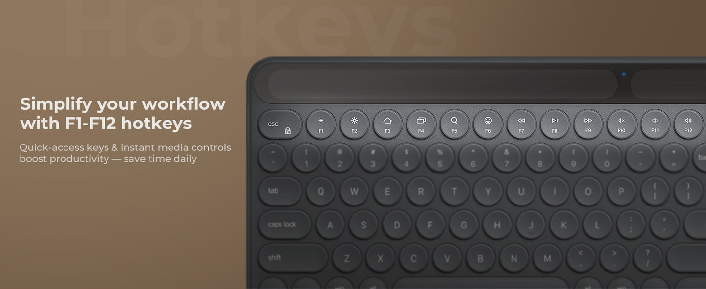 Tastatură iClever BK60 Solar, Bluetooth 5.0, Fără Fir, Incărcare Cu Lumină Solară Si Interioară, Dimensiune Completă, Ergonomica, Conectivitate Pana La 3 Dispozitive, Taste Rotunde Foarfece Silențioase