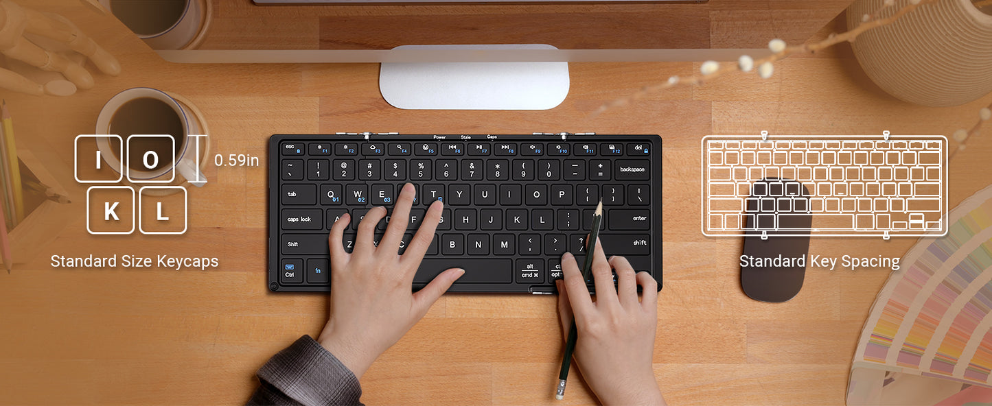 Tastatura iClever IC-BK05S, Bluetooth 5.1, Pliabila, Reîncărcabilă USB-C,Conectare Până La 4 Dispozitive, Baza Din Aliaj De Aluminiu, Calitate Aeronautica
