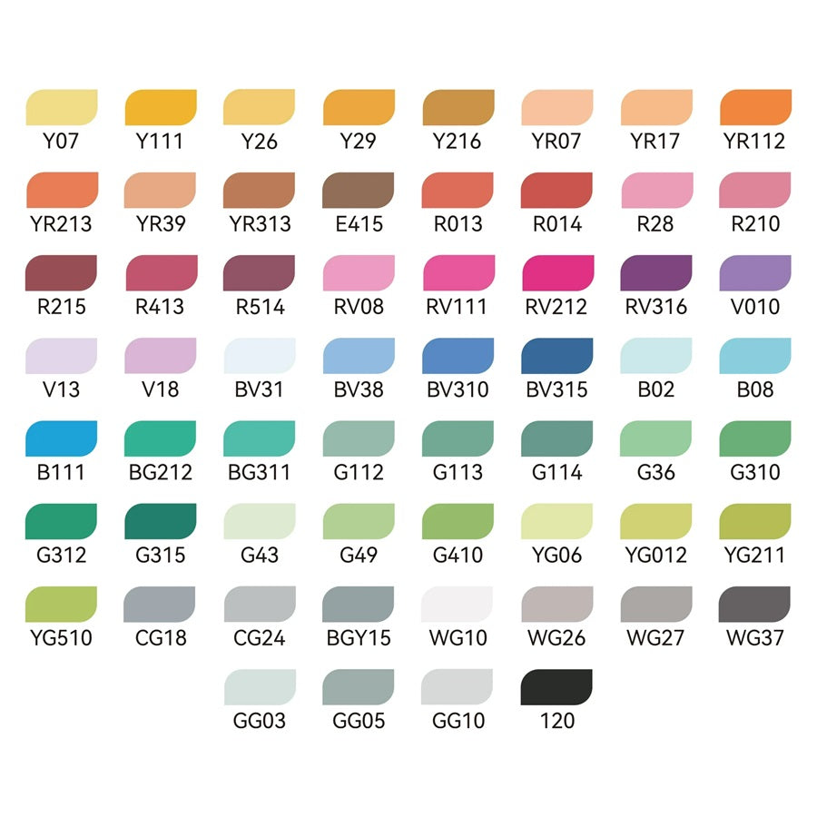 Ohuhu Honolulu Set 60 Markere, Baza Alcool, Dual Tips Brush&Chisel, Multicolor Y30-80405-44