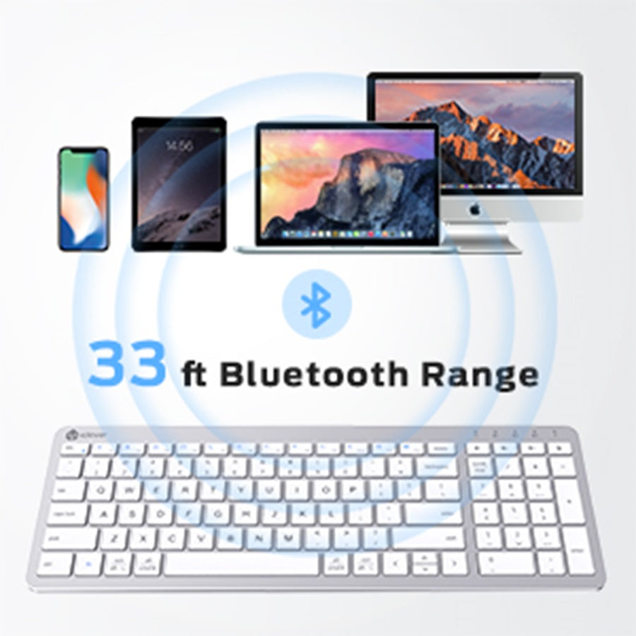 Tastatura iClever BKA26S, Bluetooth 5.1, Reincarcabila, Multi Dispozitive, Design Ergonomic, Conexiune Stabila, Incarcare Rapida, Argintiu