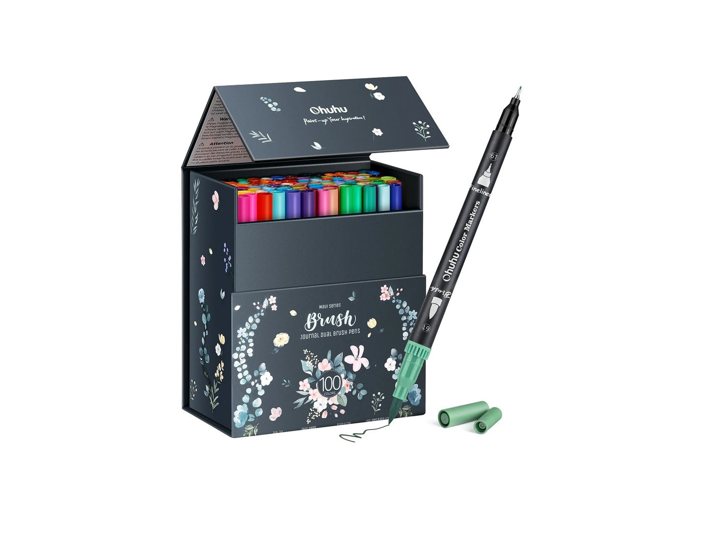 Ohuhu Maui Series Set 100 Markere, Baza Apa, Dual Tips Brush&Fineliner, Multicolor Y30-80600-39