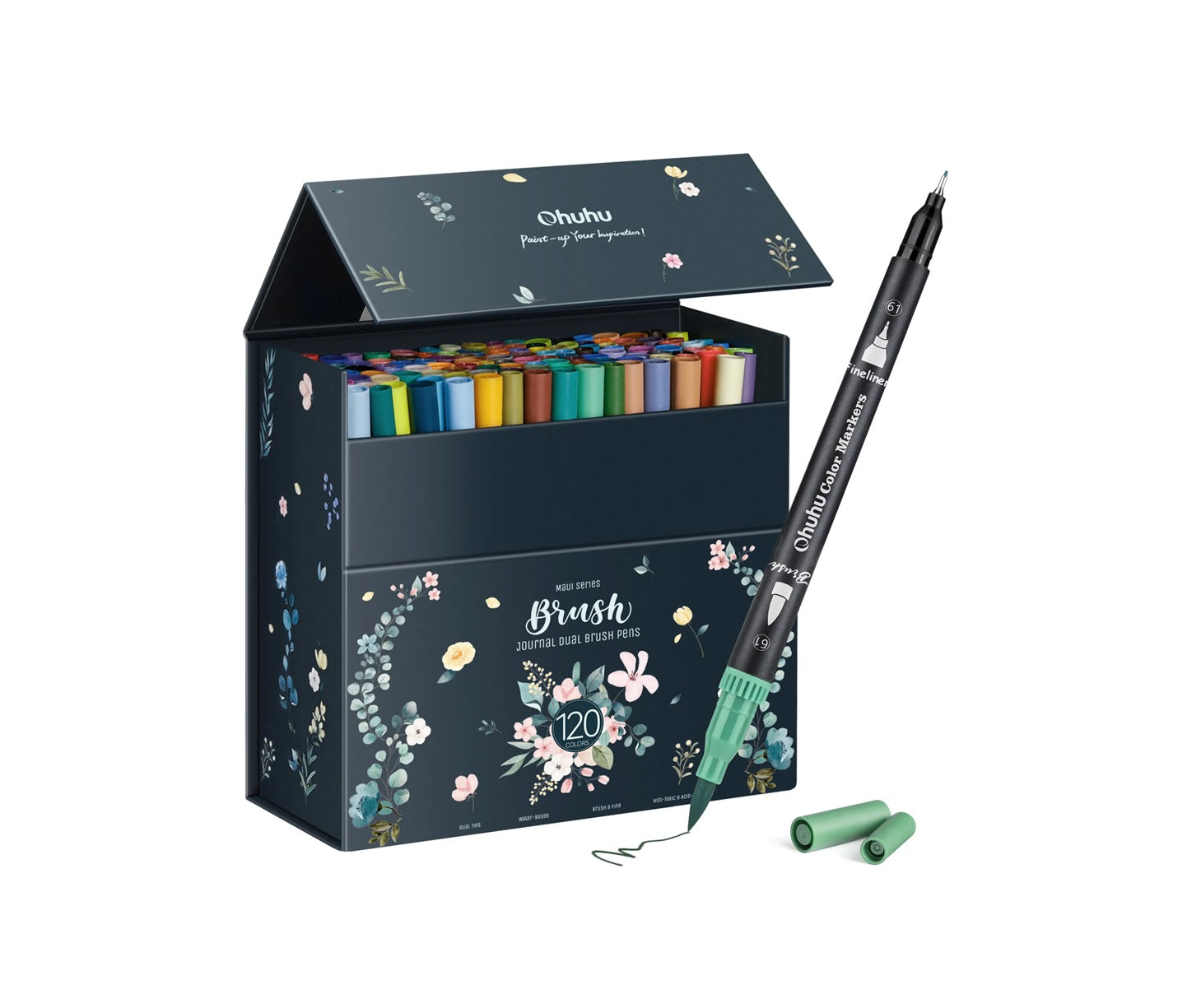 Ohuhu Maui Series Set 120 Markere, Baza Apa, Dual Tips Brush&Fineliner, Multicolor Y30-80600-40