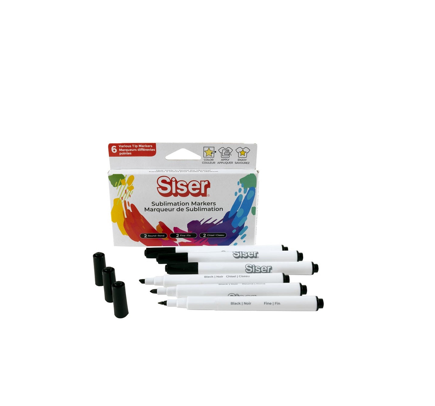 SISER Set 6 Markere Cu Vopsea Neagra De Sublimare De Transfer Termic