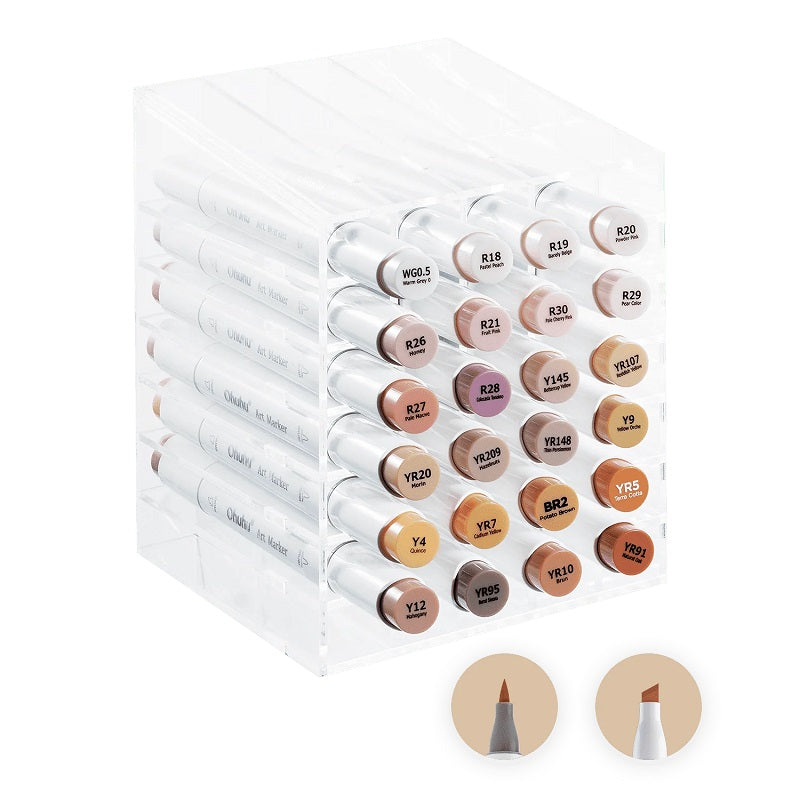 Ohuhu Honolulu Set 24 Markere, Baza Alcool, Dual Tips Brush&Chisel, Skin Tones Y30-80400-50