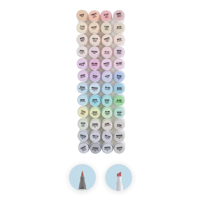 Ohuhu Honolulu Set 48 Markere, Baza Alcool, Dual Tips Brush&Chisel, Pastel Tones Y30-80400-87