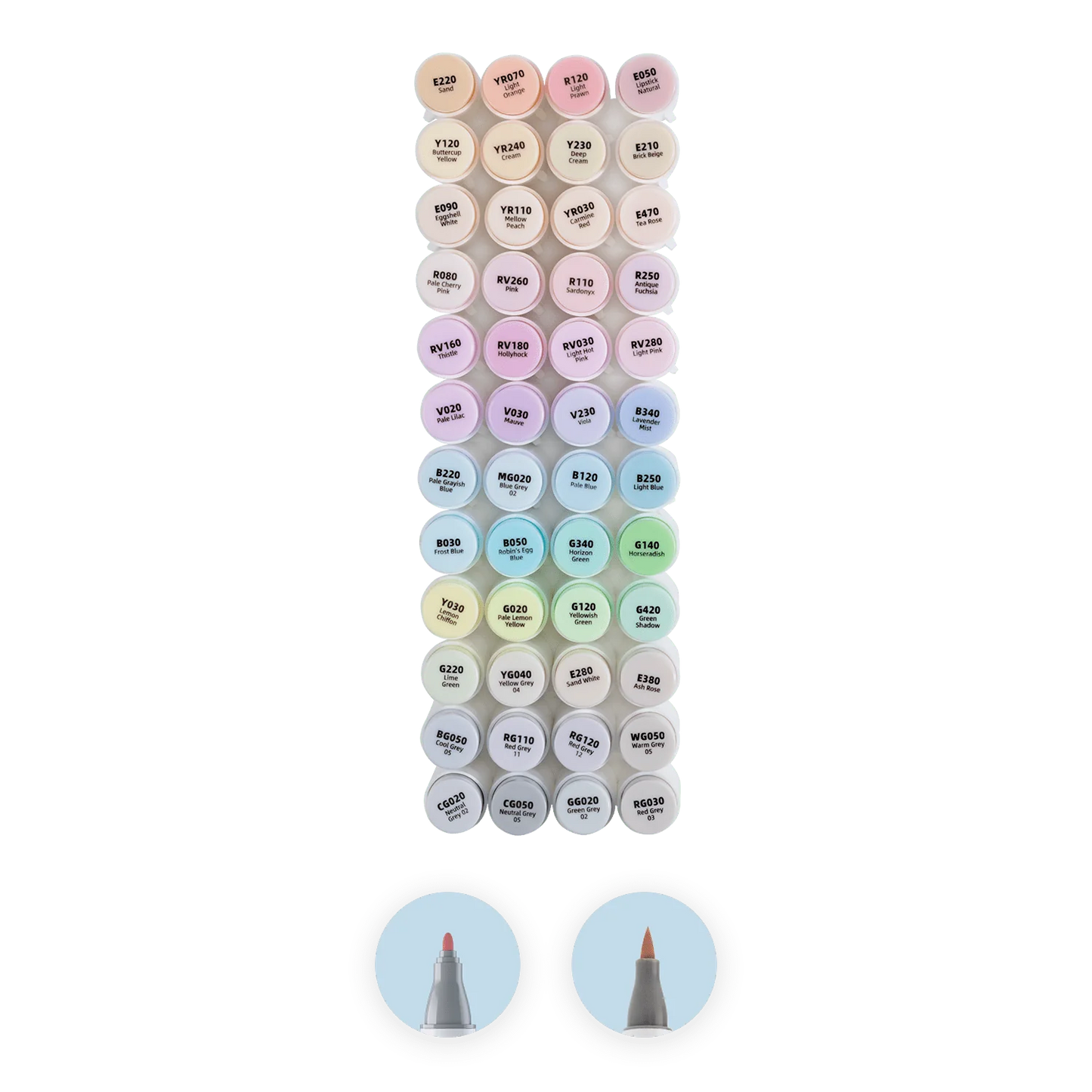 Ohuhu Honolulu B, Set 48 Markere, Baza Alcool, Dual Tips Brush&Fine, Culori Pastel Y30-80401-57