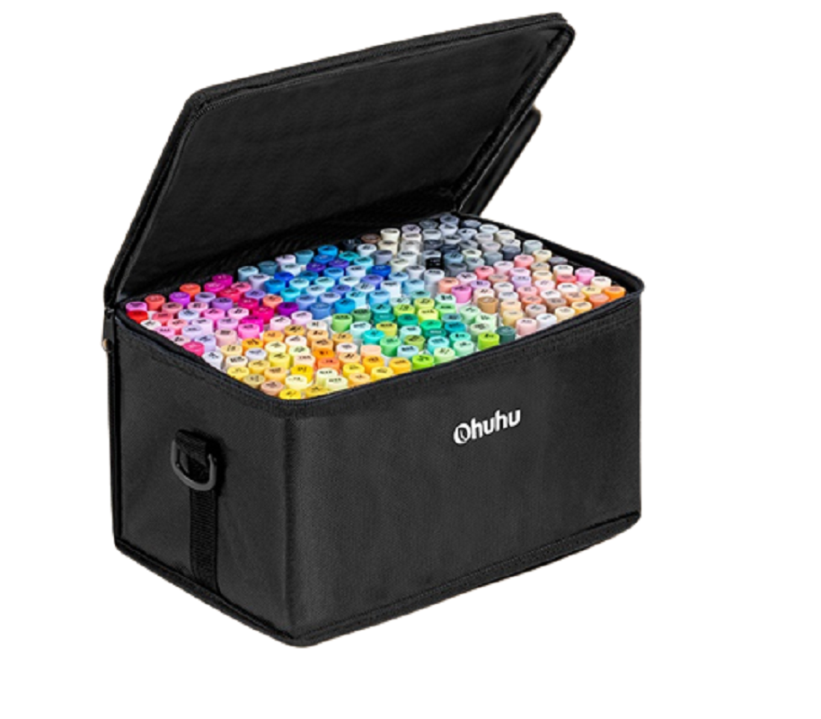 Ohuhu Honolulu Set 216+1 Markere, Baza Alcool, Dual Tips Brush&Chisel, Multicolor Y30-80401-50