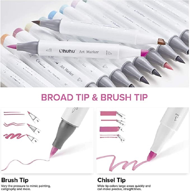 Ohuhu Honolulu Set 48 Markere, Baza Alcool, Dual Tips Brush&Chisel, Pastel Tones Y30-80400-87