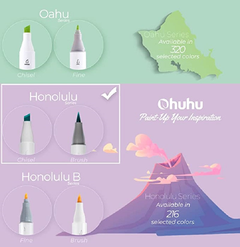 Ohuhu Honolulu Set 24 Markere, Baza Alcool, Dual Tips Brush&Chisel, Skin Tones Y30-80400-50