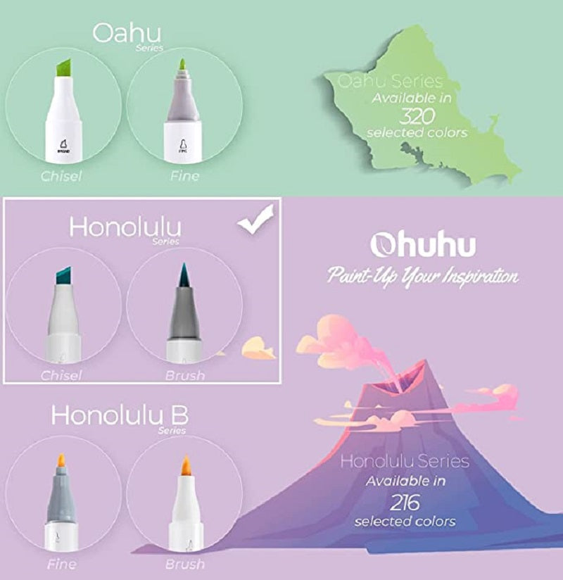 Ohuhu Honolulu Set 48 Markere, Baza Alcool, Dual Tips Brush&Chisel, Pastel Tones Y30-80400-87
