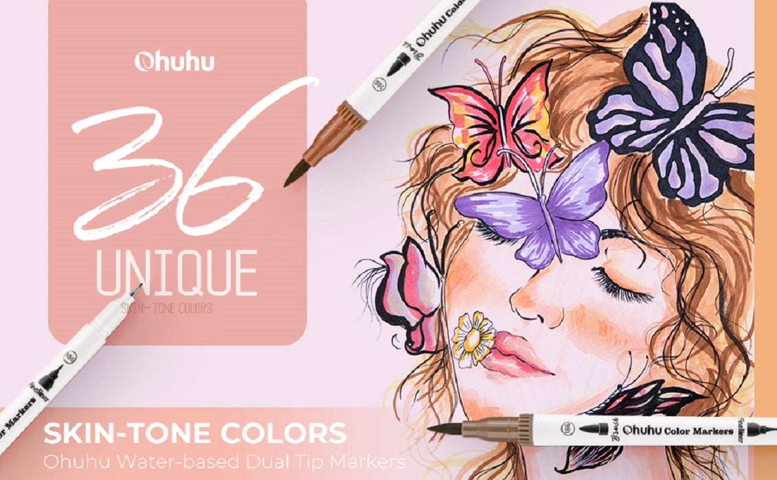 Ohuhu Maui Series Set 36 Markere, Baza Apa, Dula Tips Brush&Fineliner, Skin Tones Y30-80600-46