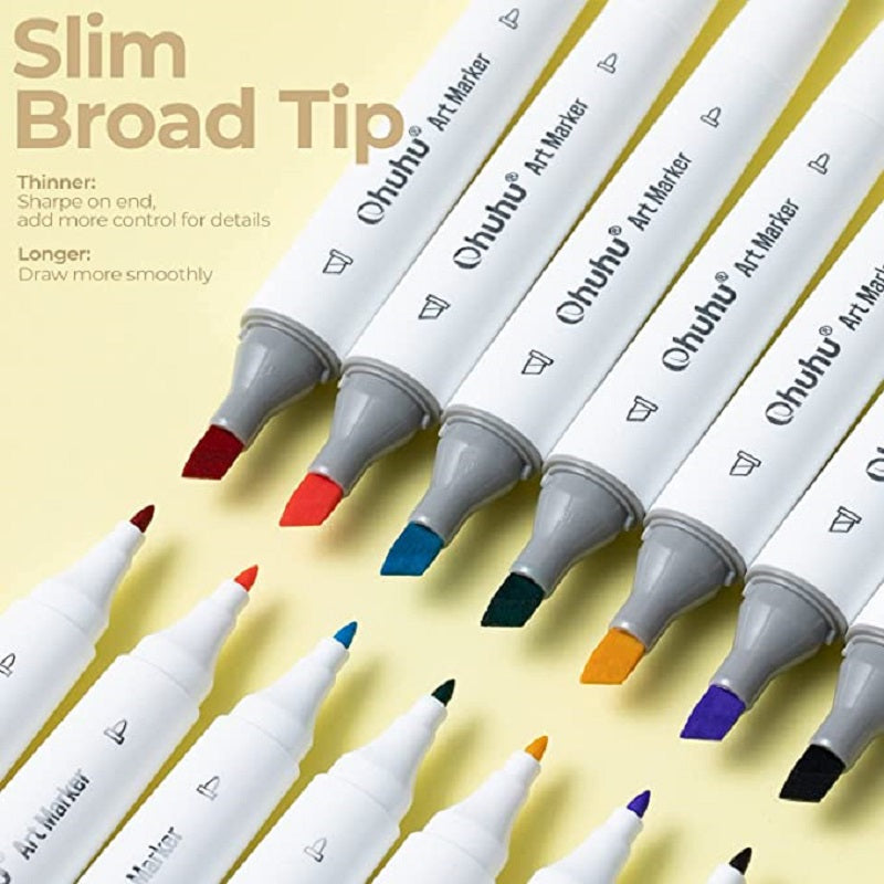 Ohuhu Kaala Series Set 24 Markere, Baza Alcool, Dual Tips Slim Broad&Fine, Basic Tones Y30-80402-37