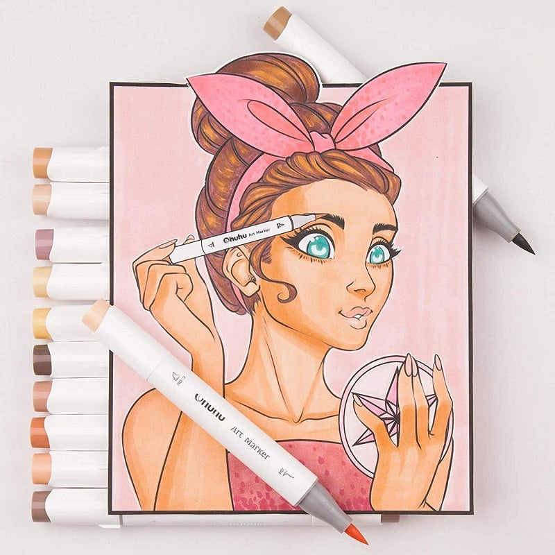 Ohuhu Honolulu B, Set 36 Markere, Baza Alcool, Dual Tips Brush&Fine, Skin Tones Y30-80401-56