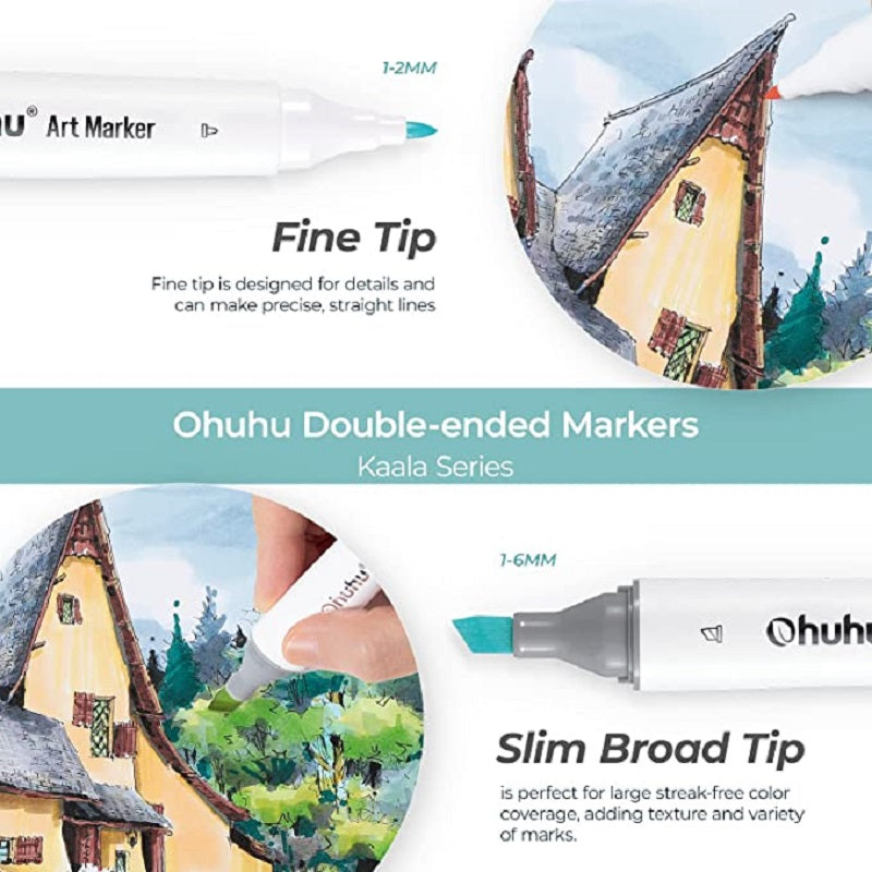 Ohuhu Kaala Series Set 60 Markere, Baza Alcool, Dual Tips Slim Broad&Fine, Landscape Tones Y30-80402-38