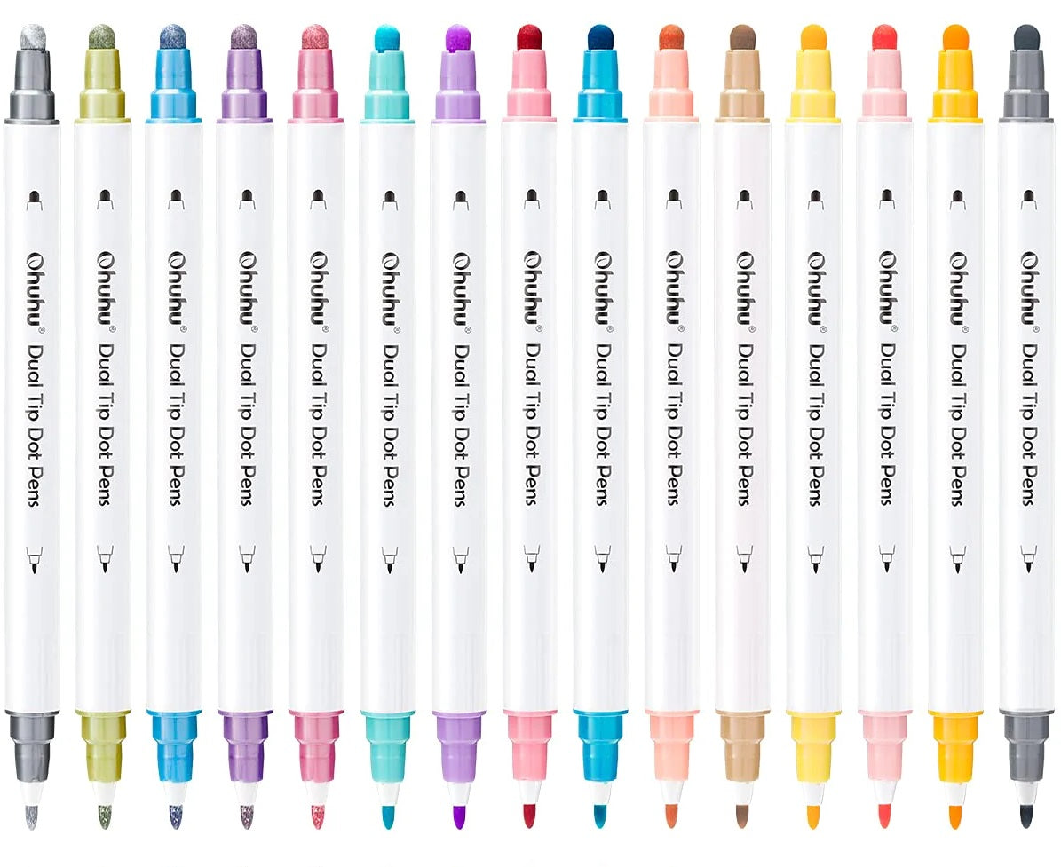 Ohuhu Set 15 Markere, Baza Apa, Dual Tips Fine&Dot, Multicolor Y30-80600-41
