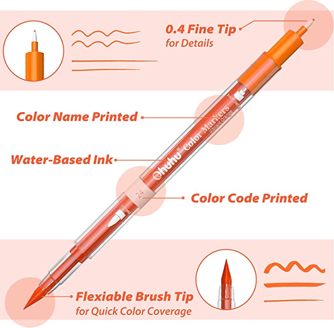 Ohuhu Set 60 Markere, Baza Apa, Dual Tips Brush&Fine, Multicolor Y30-80600-42