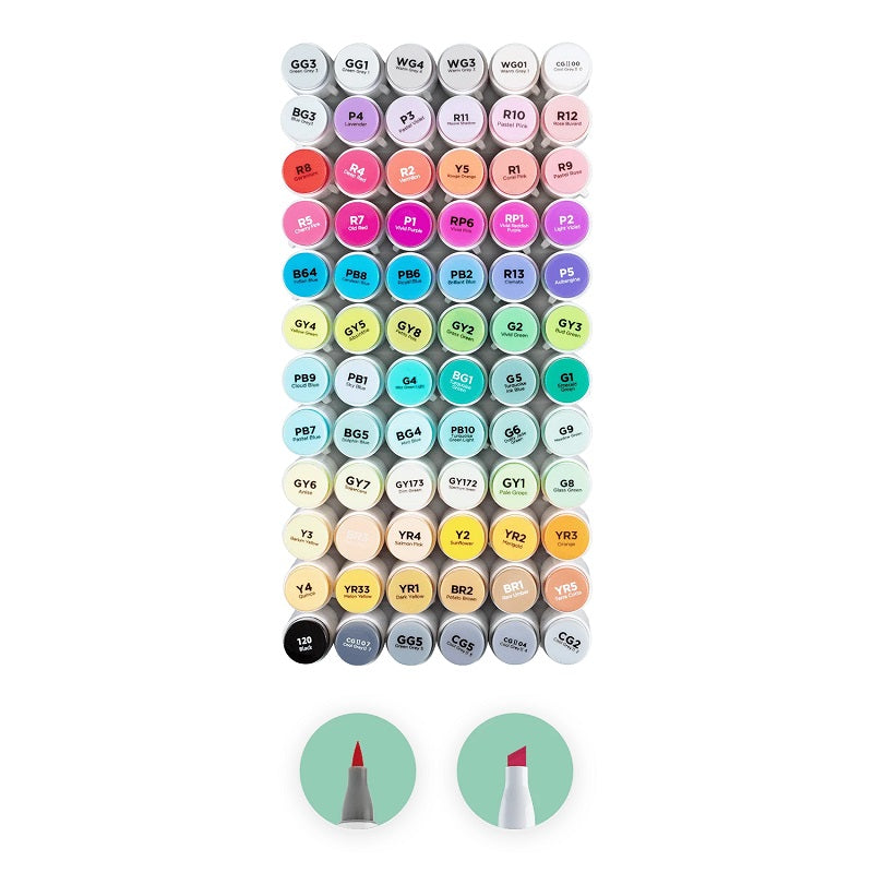 Ohuhu Honolulu Set 72 Markere, Baza Alcool, Dual Tips Brush&Chisel, Multicolor Y30-80401-95