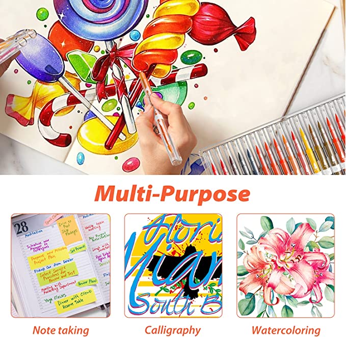 Ohuhu Set 60 Markere, Baza Apa, Dual Tips Brush&Fine, Multicolor Y30-80600-42
