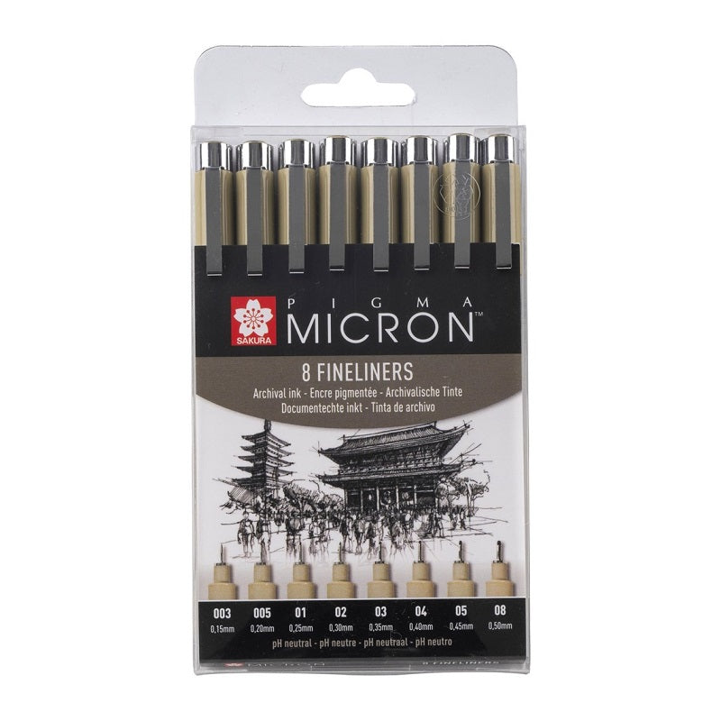 Sakura Set 8 Fineliners Sakura Pigma Micron, Black