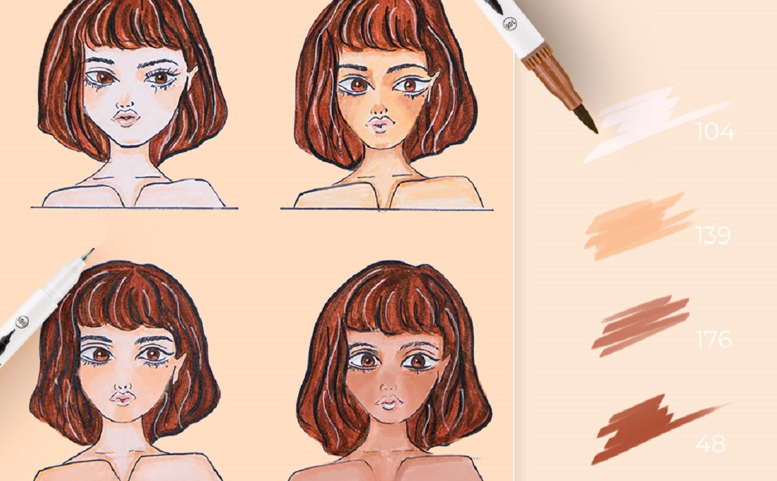 Ohuhu Maui Series Set 36 Markere, Baza Apa, Dula Tips Brush&Fineliner, Skin Tones Y30-80600-46