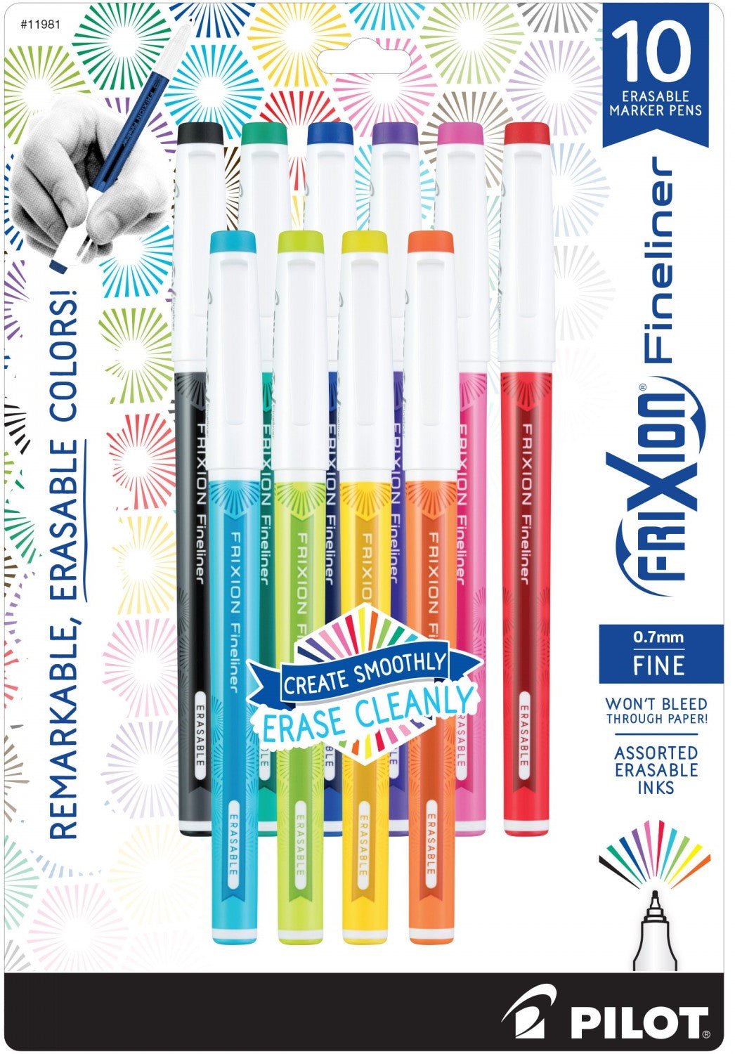 Pilot FriXion Fineliner Set de 10 markere erasabile , 0.7mm, multicolor