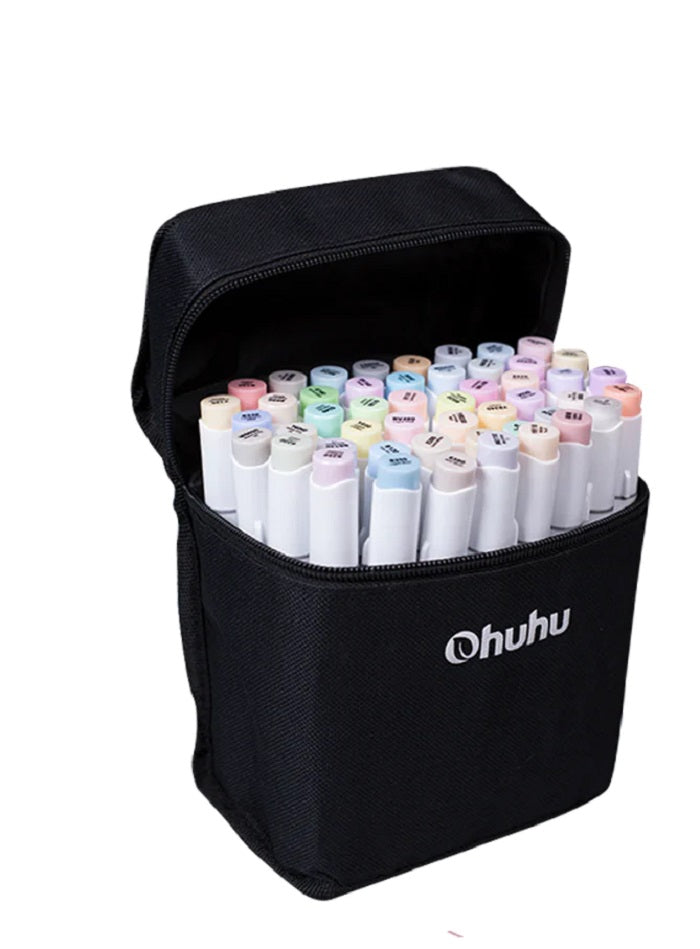 Ohuhu Honolulu B, Set 48 Markere, Baza Alcool, Dual Tips Brush&Fine, Culori Pastel Y30-80401-57