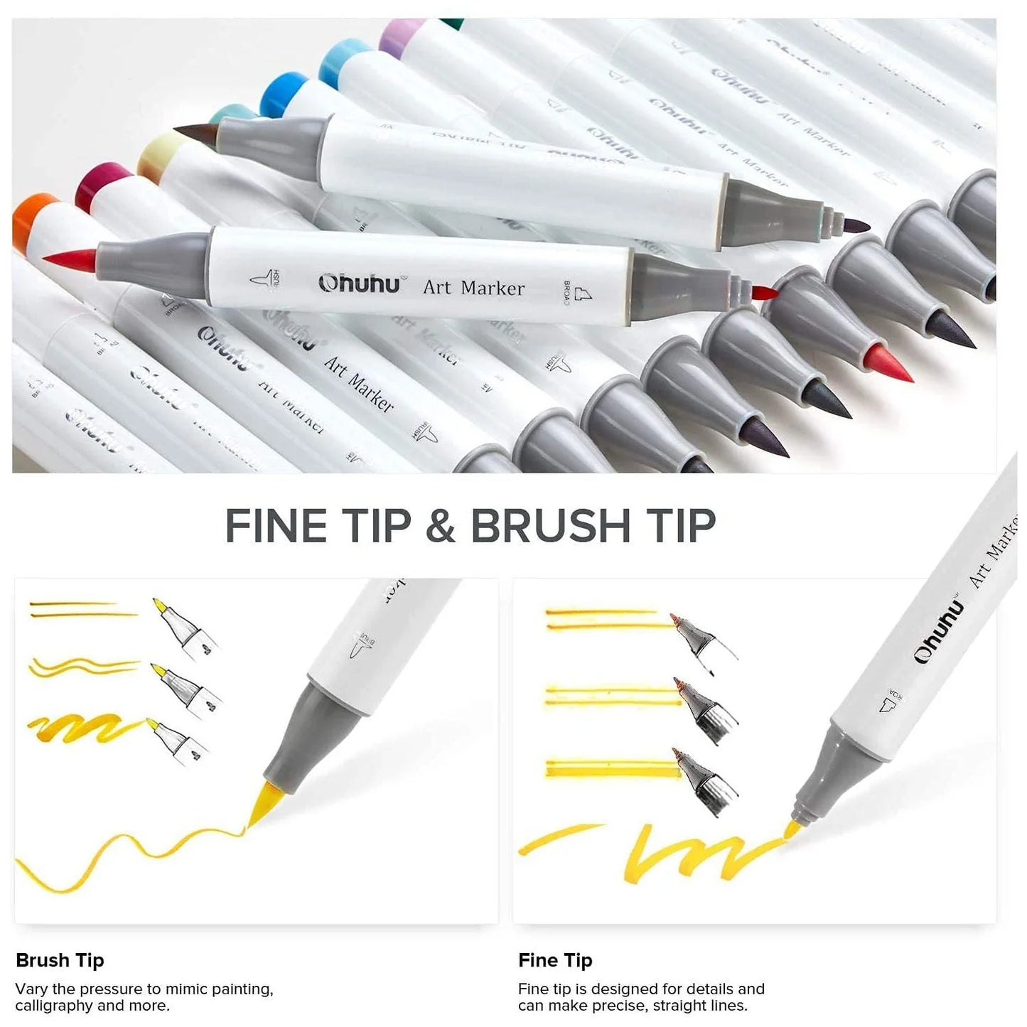 Ohuhu Honolulu B, Set 48 Markere, Baza Alcool, Dual Tips Brush&Fine, Culori Pastel Y30-80401-57