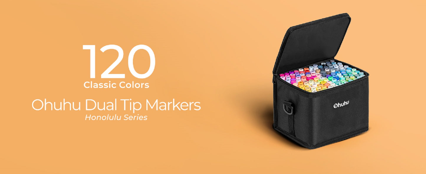Ohuhu Honolulu Set 120 Markere, Baza Alcool, Dual Tips Brush&Chisel, Multicolor Y30-80400-32