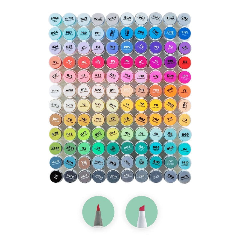 Ohuhu Honolulu Set 120 Markere, Baza Alcool, Dual Tips Brush&Chisel, Multicolor Y30-80400-32