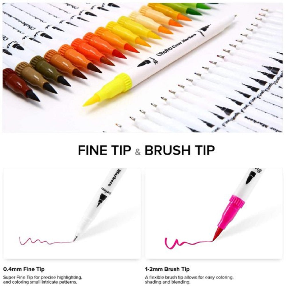 Ohuhu Maui Series Set 36 Markere, Baza Apa, Dual Tips Brush&Fineliner, Multicolor Y30-80400-18