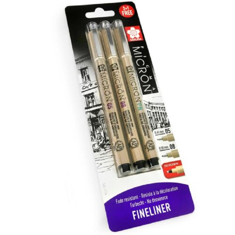 Sakura Set 3 Linere Sakura Micron 05/08 Black blister Pigma Micron PN