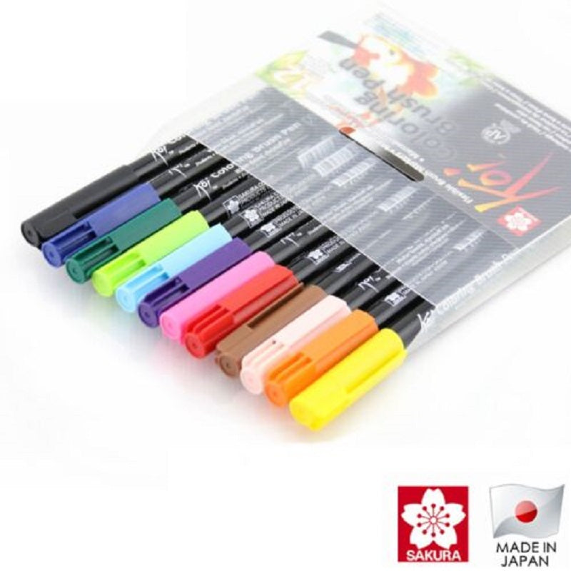 Sakura Set 12 Markere Tip Pensula Sakura Koi Color Brush, Multicolor