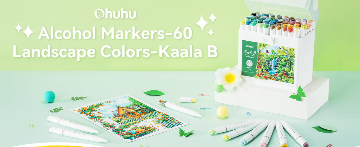Ohuhu Kaala Series B Set 60 Markere, Baza Alcool, Dual Tips Slim Broad & Mini Brush, Landscape Tones Y30-80405-58