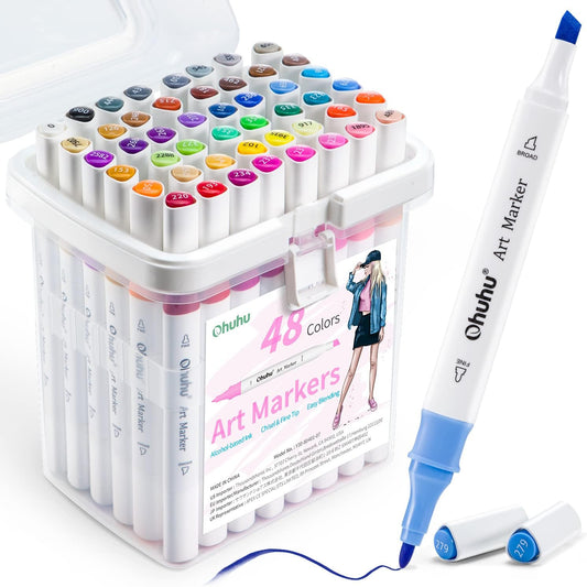 Ohuhu Set 48 Markere, Baza Alcool, Dual Tips Chisel&Fine, Multicolor Y30-80401-07
