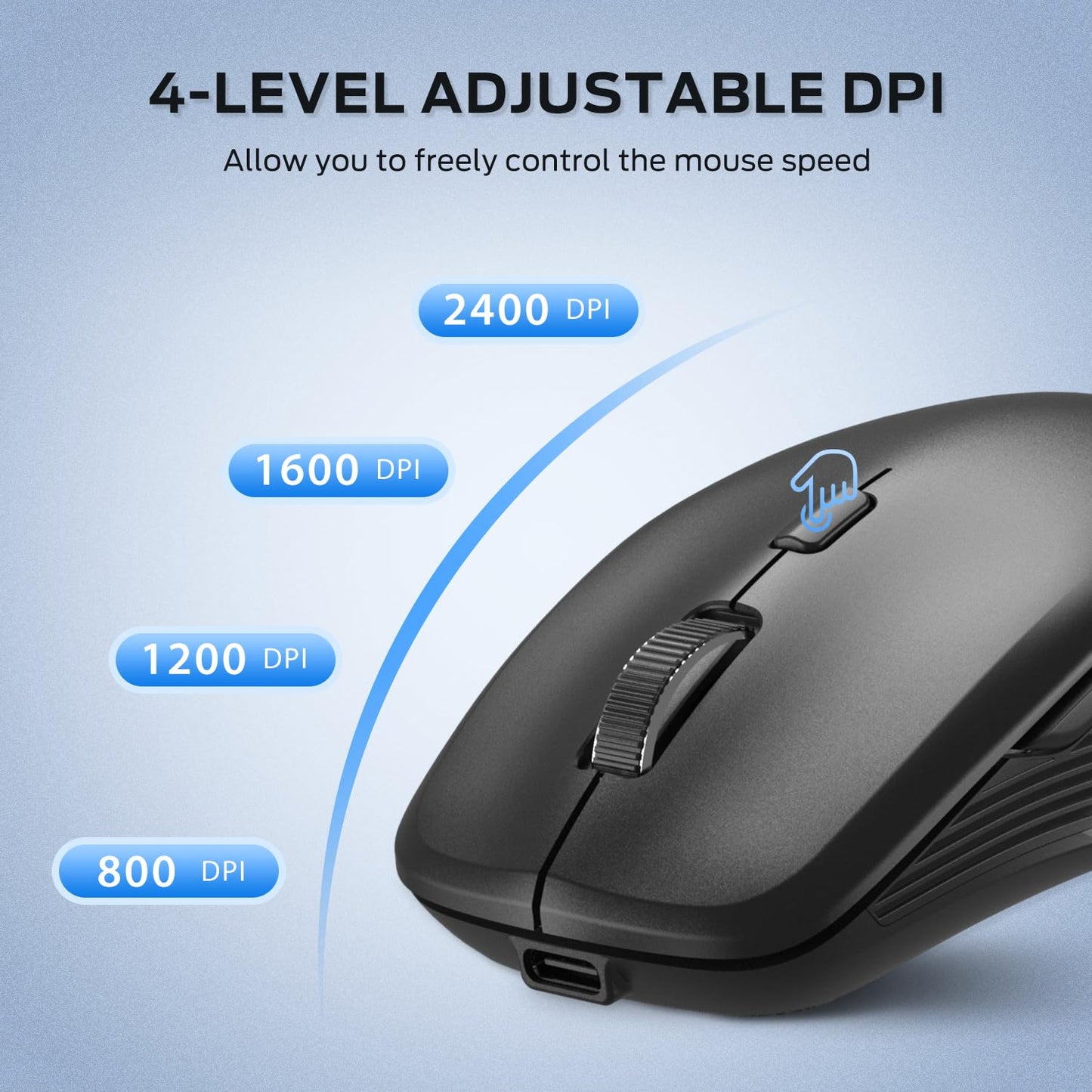 Mouse MD179 iClever Wireless, Dual Mode, 2, 4 GHz Receptor USB, Reincarcabil, Multi Dispozitiv, Multi-OS, Silentios, Negru