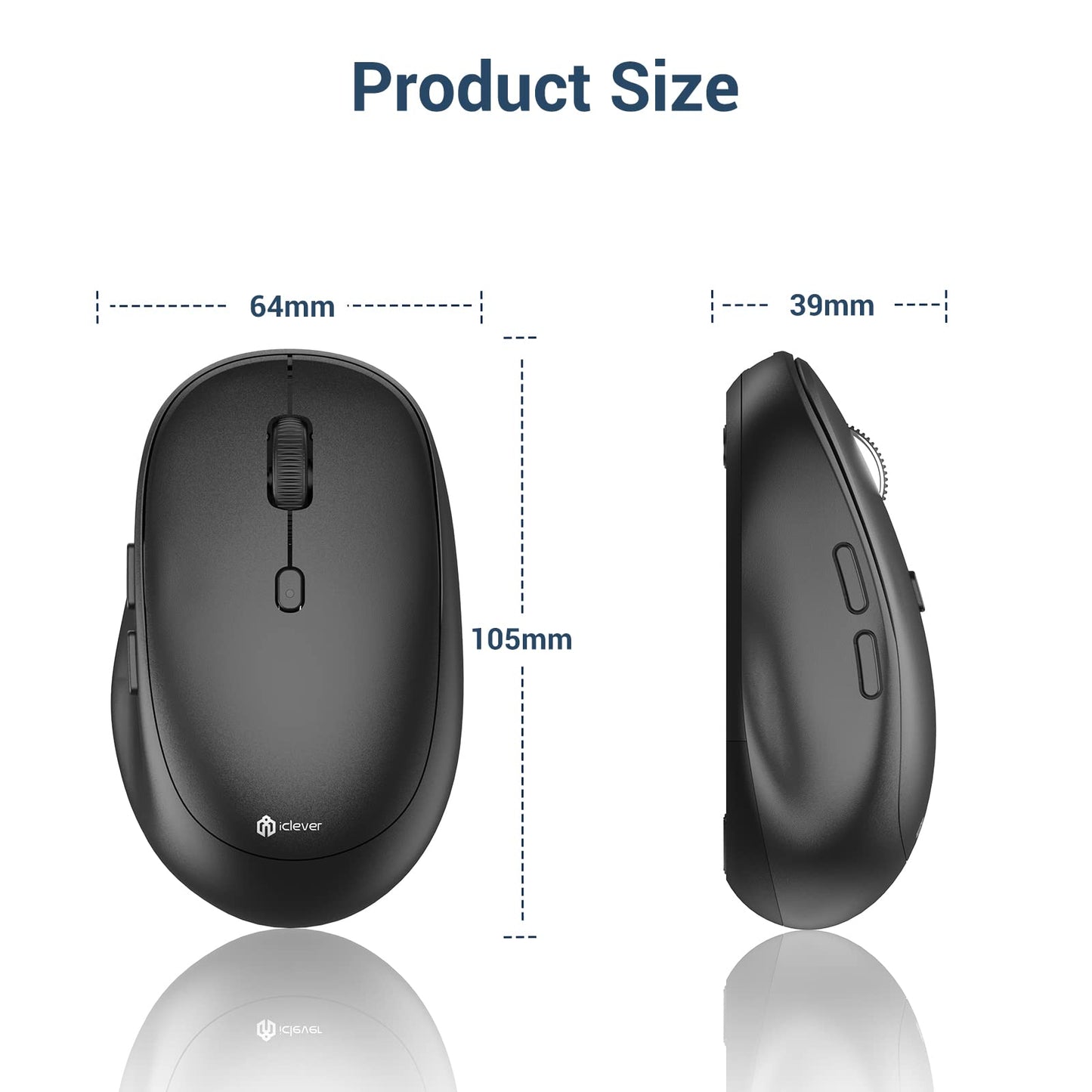 Mouse iClever MD165, Mod Dublu, Reincarcabil, Fara Fir, Bluetooth Type-C, Conexiuni Multiple, Wireless, DPI 800/1200/1600/2400, Negru, Design Ergonomic