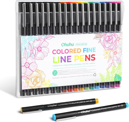 Ohuhu Set 18 Fineliner Hana Highway Pens, Multicolor Y30-80600-54