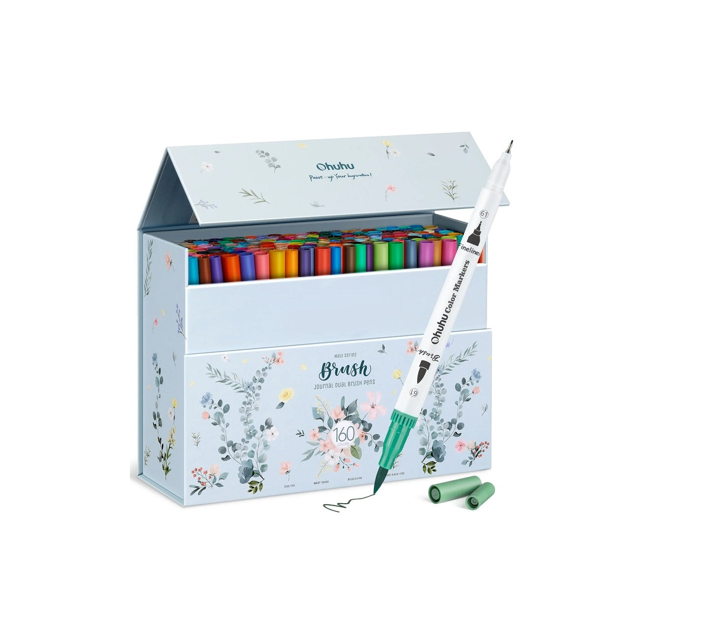 Ohuhu Maui Series Set 160 Markere, Baza Apa, Dual Tips Brush&Fineliner, Multicolor Y30-80600-36