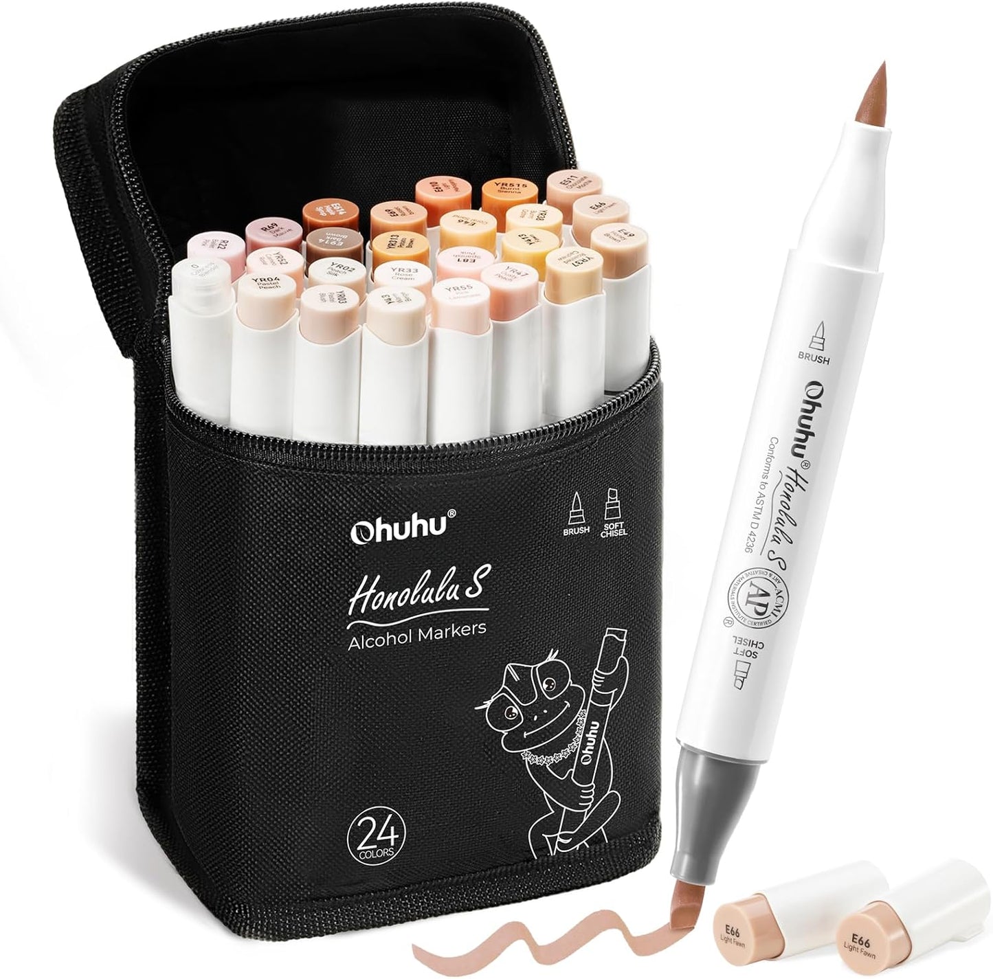 Ohuhu Honolulu S, Set 24 Markere, Baza Alcool, Dual Soft Tips Brush&Soft Chisel, Skin Tones Y30-80405-37