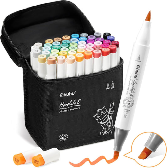 Ohuhu Honolulu S, Set 48 Markere, Baza Alcool, Dual Soft Tips Brush&Soft Chisel, Multicolor Y30-80405-36