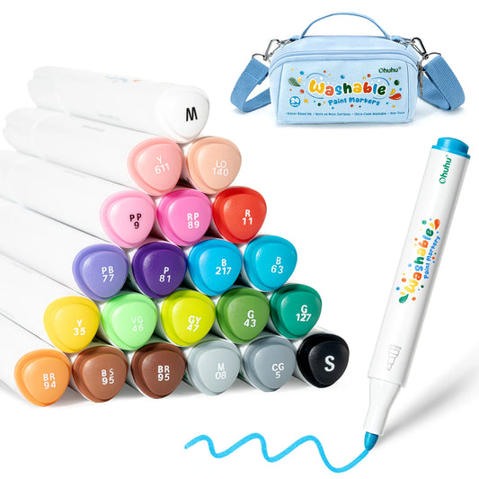 Ohuhu Set 24 Markere Acrilice Ultra Lavabile, Baza Apa, Varf Rotund, Pentru Sticla, Ceramica, Pietre, Lemn, Plastic, Hartie, Panza, Multicolor Y30-80601-83