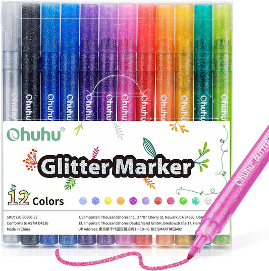 Ohuhu Set 12 Markere Glitter Metallic, Baza Apa, Multicolor Y30-80600-32