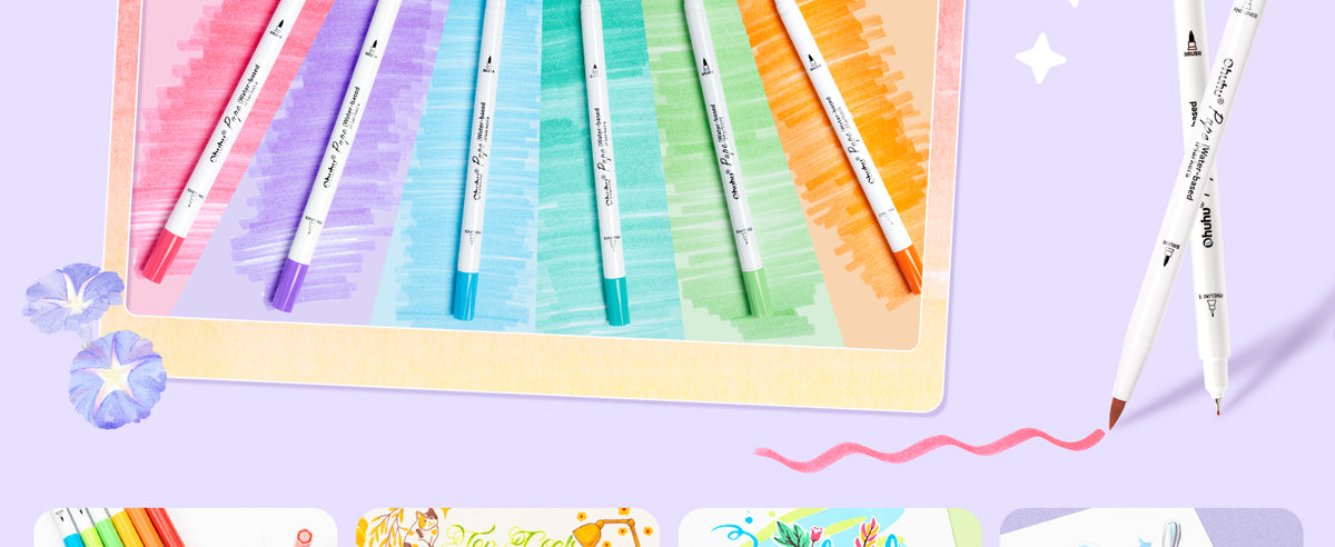 Ohuhu Pupe Set 120 Markere Paper Friendly, Bază Apă, Fără Peeling, Varf Dublu Brush & Fineliner, Non Toxic, Multicolor, Y30-80601-81
