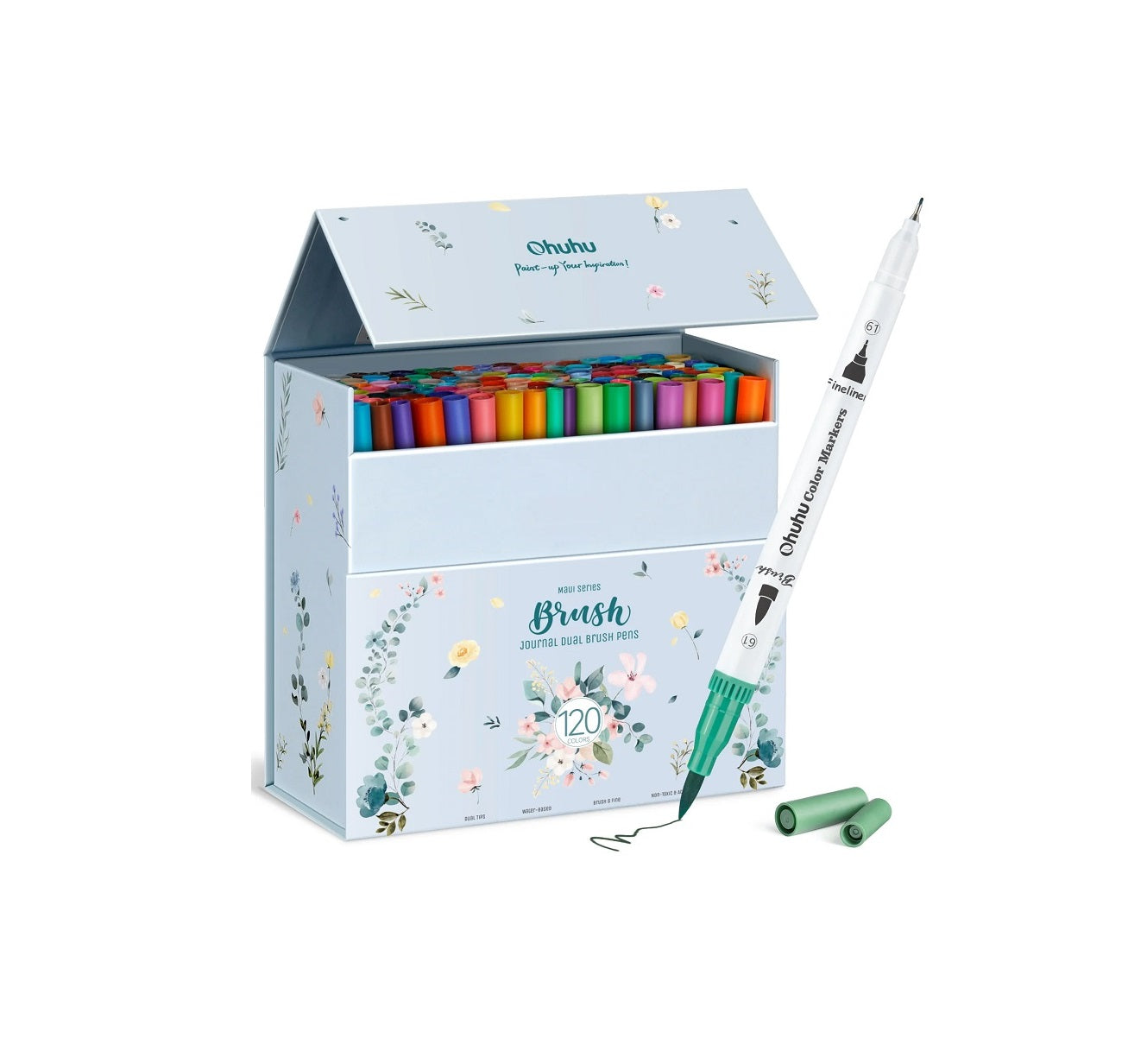 Ohuhu Maui Series Set 120 Markere, Baza Apa, Dual Tips Brush&Fineliner, Multicolor Y30-80600-25